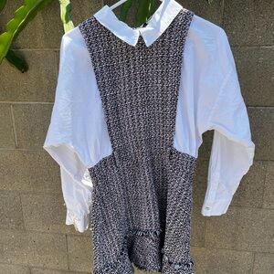 Zara Black and White Tweed Dress with Red Accents